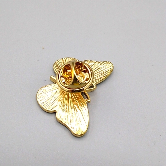 Butterfly Lapel Pin Tie Tack Brooch Gold tone AB Rhinestone - Picture 5 of 8